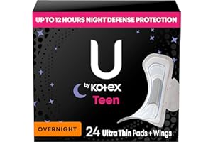 U by Kotex Balance Teen Ultra Thin Overnight Pads with Wings, 24 Count (Packaging May Vary)