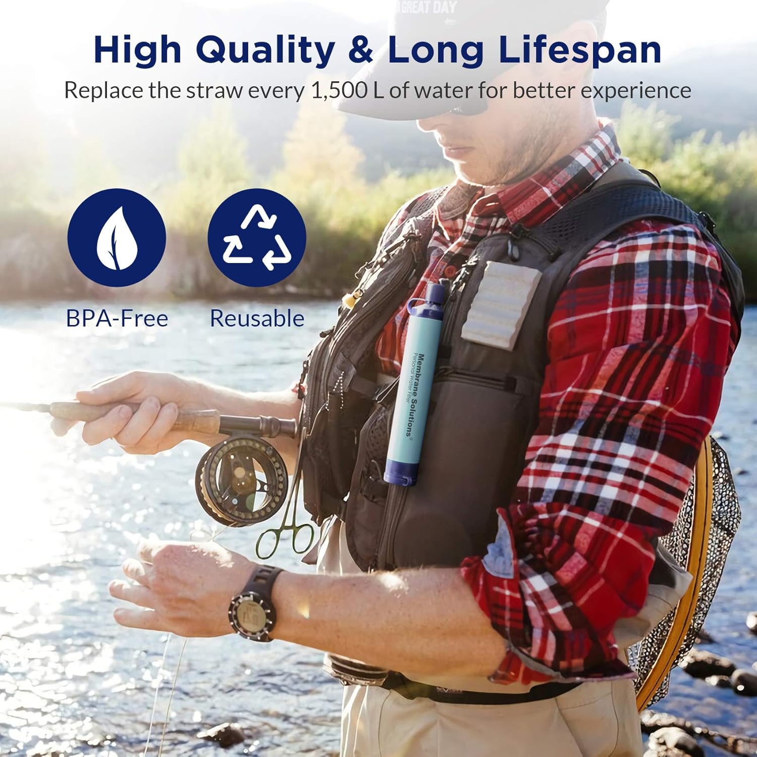Membrane Solutions Personal Water Filter, Portable Water Purifier Survival Straw Water Filter, Outdoor Water Filter for Hiking, Camping, Fishing, Travel, Backpacking, Emergency Kits (2Pack) : Sports & Outdoors