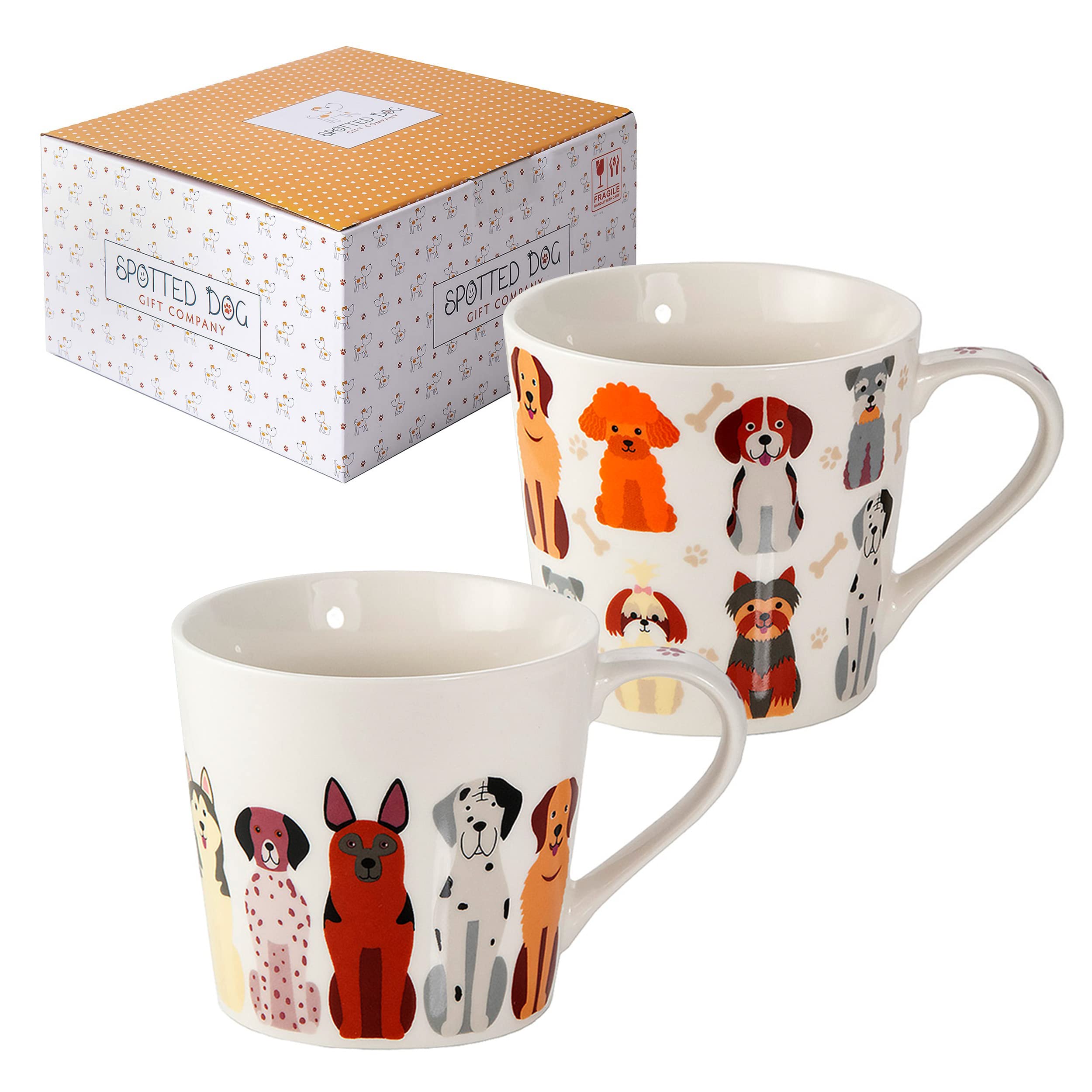 SPOTTED DOG GIFT COMPANY Dog Mugs Set of 2 – Pair of Large 380ml Ceramic China Coffee Mugs & Tea Cups - Cute Dogs Breed Themed | Dog Lover Gifts & Presents for Women, Men & Couples