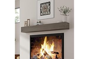 MARSMILES Fireplace Mantel | 48" W Wood Floating Shelves | Handcrafted Hollow Distressed Beam | Wall Mounted Wooden Display Shelfing | with Invisible Heavy Duty Hanging Wood Bracket | 48W x 6H x 8D, Ash Gray