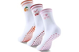 Belloxis Pilates Grip Socks for Womens 3 Pair Yoga Non Slip Socks Cute Non Skid Athletic Crew Sticky