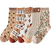DXYAKY 5 Pairs Vintage Floral Crew Socks for Women, Soft Cotton Embroidered, Cottagecore Ruffle Socks for Casual & Dress Wear