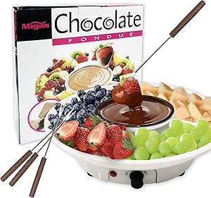 Chocolate Fondue Maker - 110V Electric Chocolate Melting Pot Set with 4 Steel Forks, Stainless Steel Bowl, Serving Tray - Upgraded Heating Material for Quick Melting