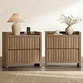 SICOTAS Night Stands Set of 2-Fluted Nightstands with Charging Station- Modern 2 Drawers Nightstand 25" Tall Bedside Table En