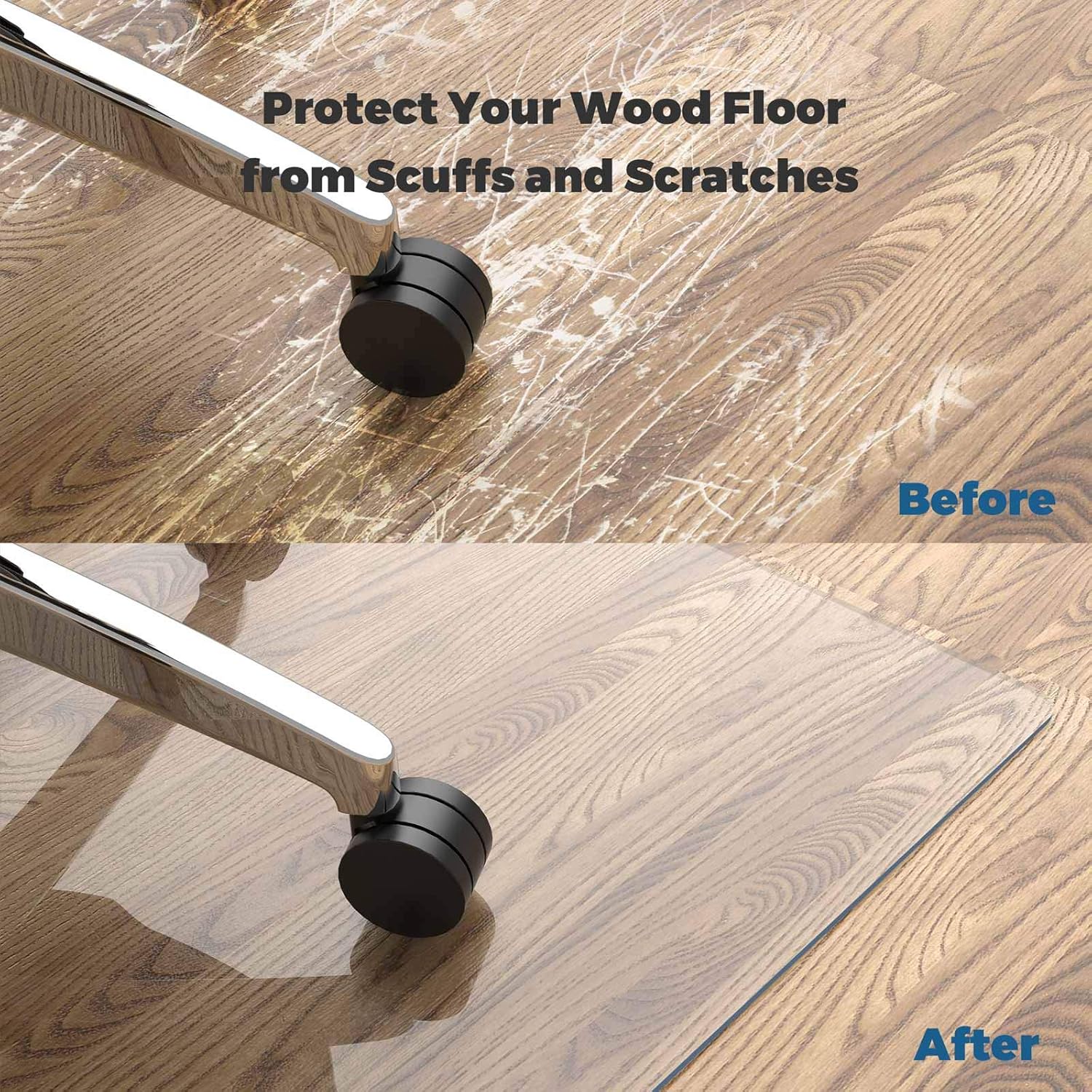 Yecaye Office Chair Mat for Hardwood Floor, 48"×36" Clear Office Floor Mat, Computer&Desk Chair Mat, 2mm Thick PVC Heavy Duty Floor Protector Chair Mats for Rolling Chairs, Can't be Used on Carpet: Kitchen & Dining