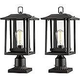 Beionxii Outdoor Post Lights, Large Exterior Lamp Post Light Fixture with Pier Mount Base, Black Cast Aluminum w/Clear Glass 