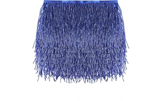 AWAYTR 1 Yard Beaded Fringe Trim - 6in Wide Glass Beaded Fringe for Dress Clothing and DIY Crafts (Royal Blue)
