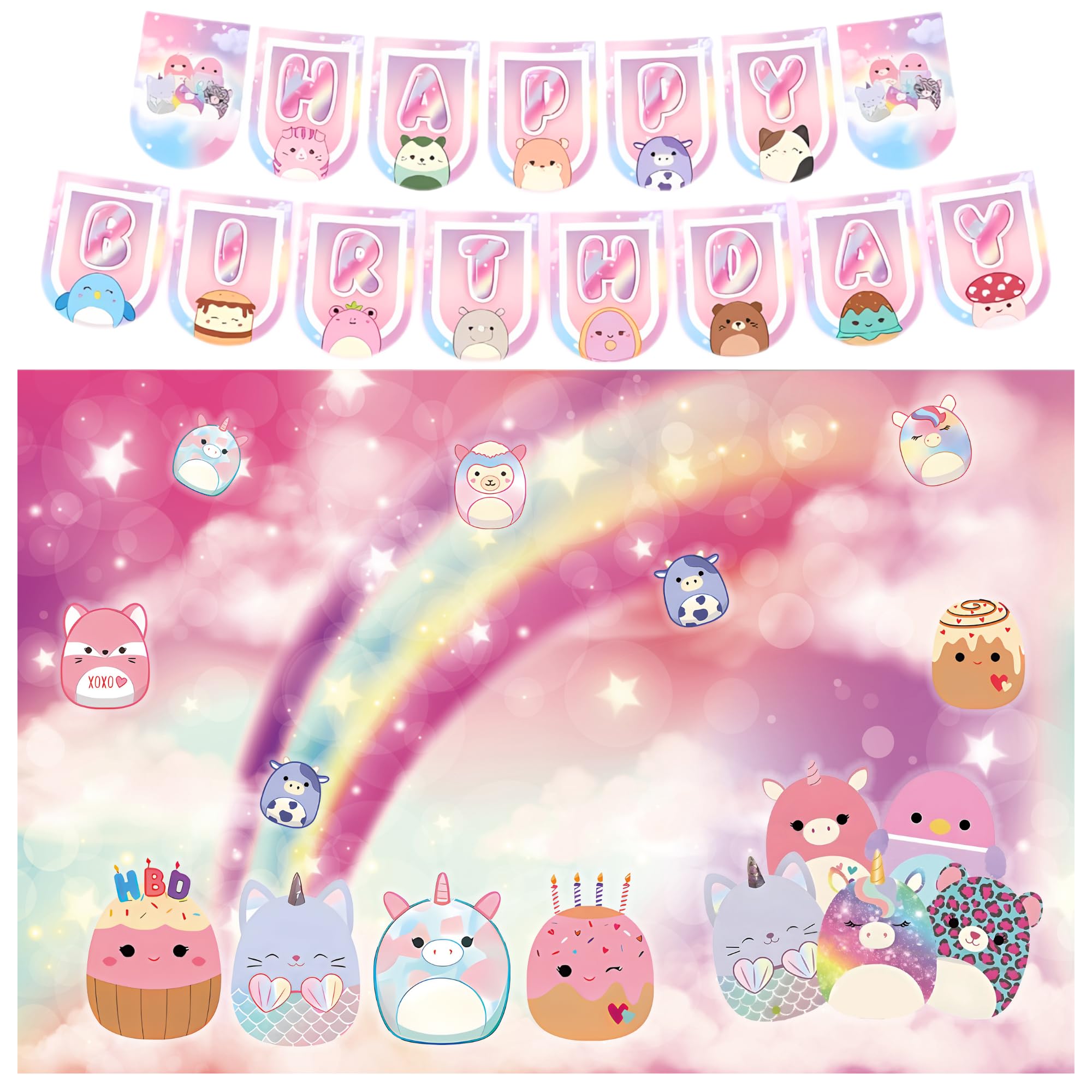 Photo 1 of Partymelon Cute Animals Birthday Decorations Kids Party Supplies with Background and Happy Birthday Banner