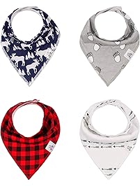 Baby Bandana Drool Bib 4 Piece Set, Best for Teething and Drooling, Absorbent and Soft, "The Logan Pack" for Boys and Girls by Buddies + Bear, 100% Organic Cotton + Polyester Fleece, Registry Gift