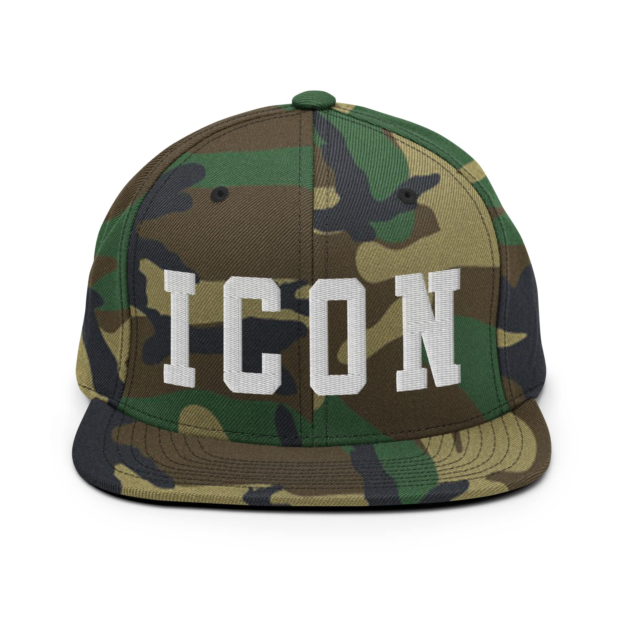 ICON Embroidered Snapback Hat, Icon Cap Green Camo