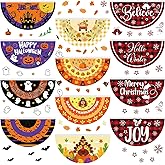 Lounsweer 12 Pcs Christmas Bunting Fan Flag for Outdoor 3 x 1.5 ft Christmas Bunting Flag Outside Winter Snowflake Buffalo Plaid Seasonal Half Fan Hanging Banner for Xmas Porch Yard Decor