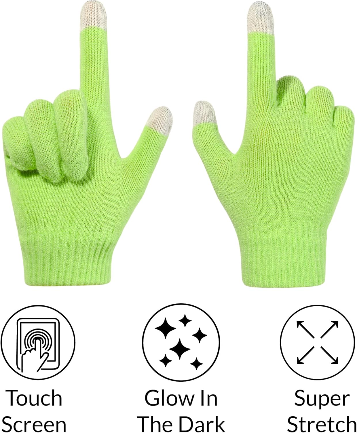 accsa 2 Pairs Toddler Kids Boy Girl Gloves Glow Dark Skeleton Print Touchscreen Magic Gloves Green: Clothing