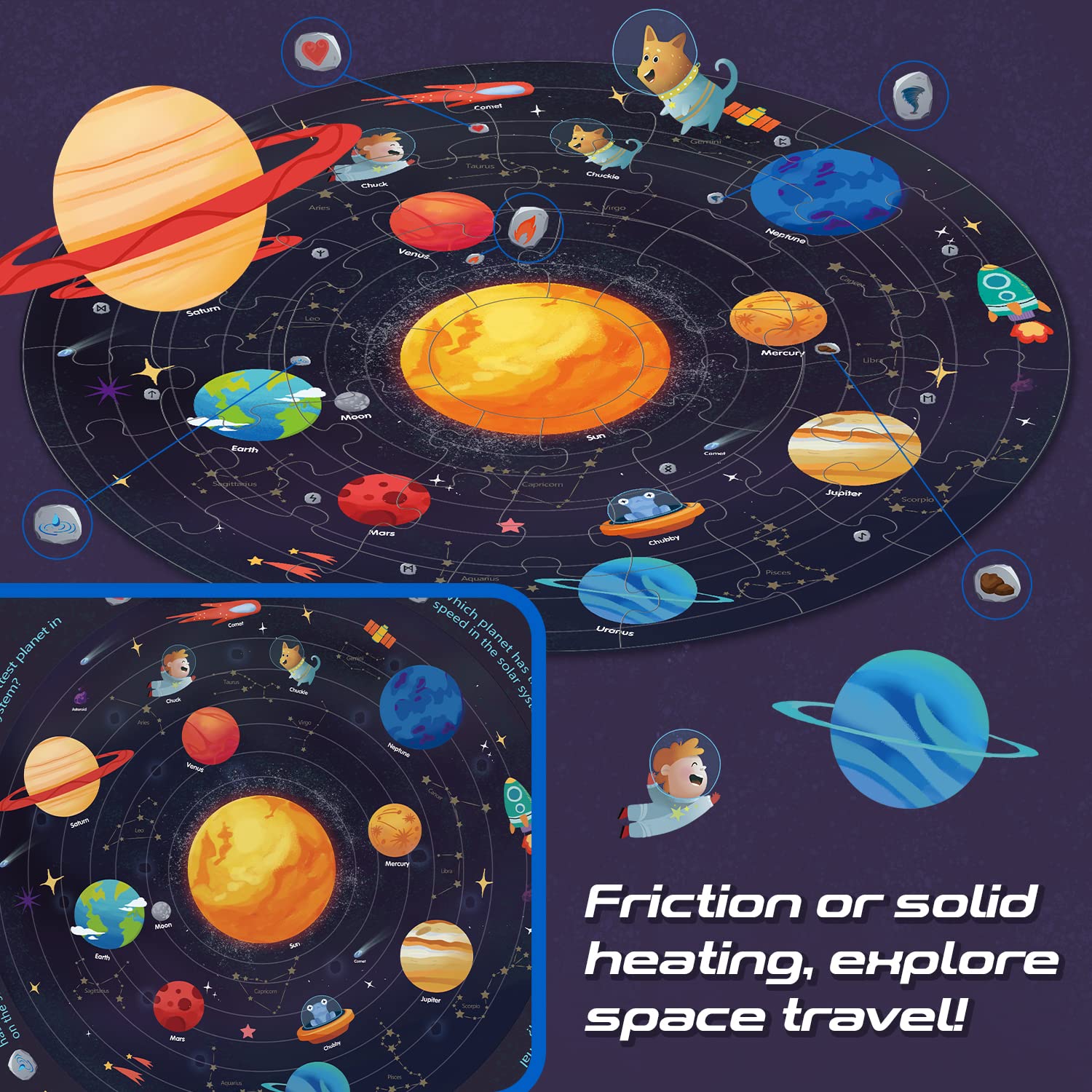 Solar System Puzzles for Kids Ages 4-6, 6-8, Large 48 Pieces Round Space Planets Toddler Puzzle Age 2-4, Jigsaw Floor Puzzles for Kids Ages 3-5, Puzzles Gifts for Boys Girls Children