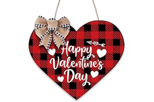 VABAMNA Valentines Day Decorations Door Sign - Buffalo Plaid Happy Valentines Day Hanging Wooden Sign for Rustic Farmhouse Valentine Door Wall Home Decorations