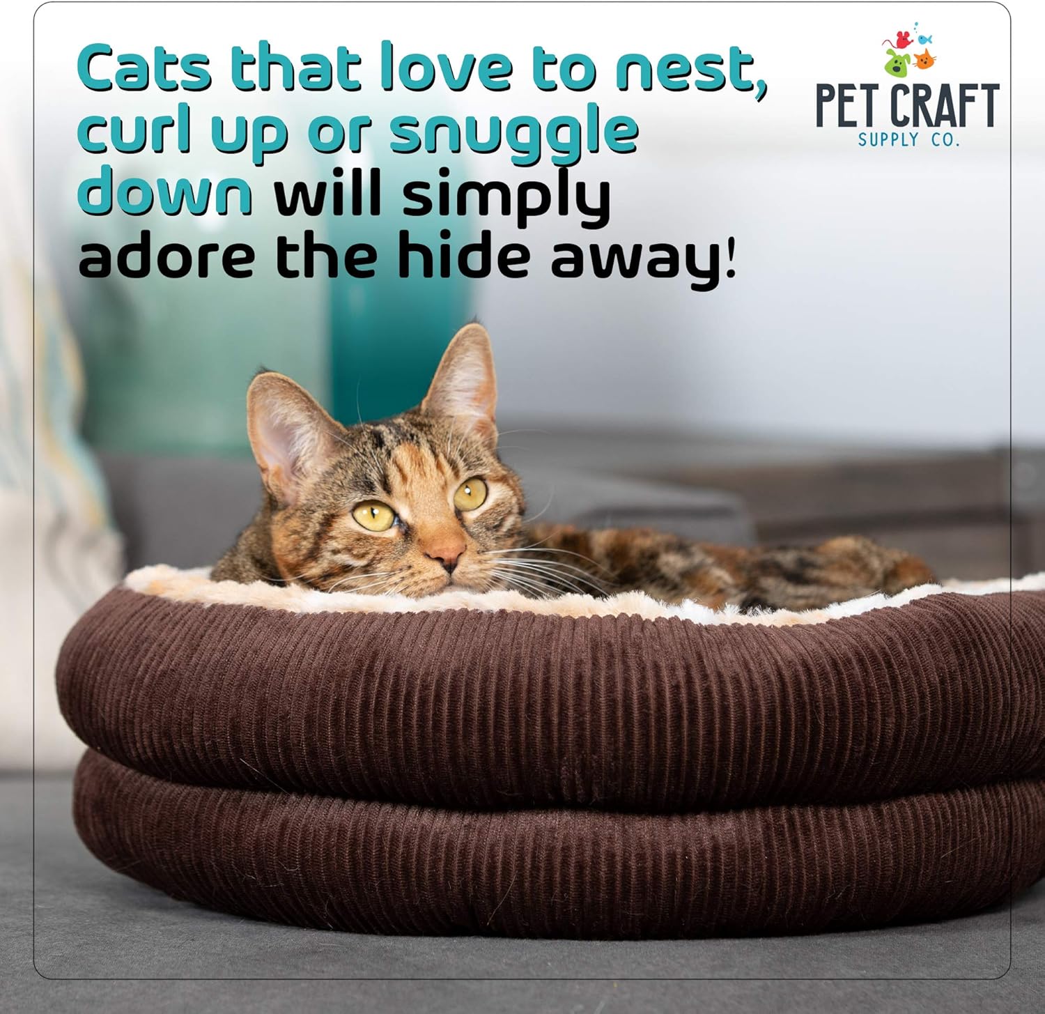 Pet Craft Supply Round Cat Bed - Cute and Comfortable Self Warming Plush Calming Cat Bed for Indoor Cats : Pet Supplies