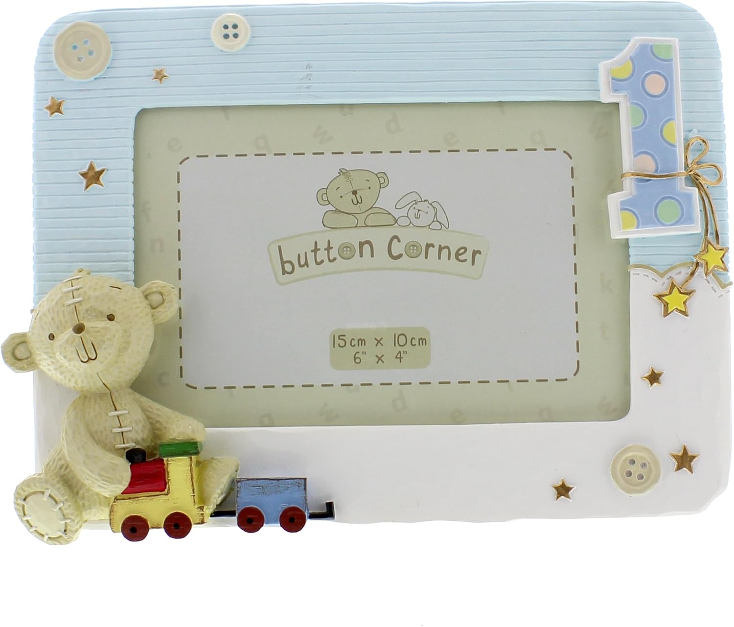 Button Corner Cute Teddy Bear 1st Birthday Photo Frame - Blue, Clear, 200g WBM-GFT05, 200 g (Pack of 1)