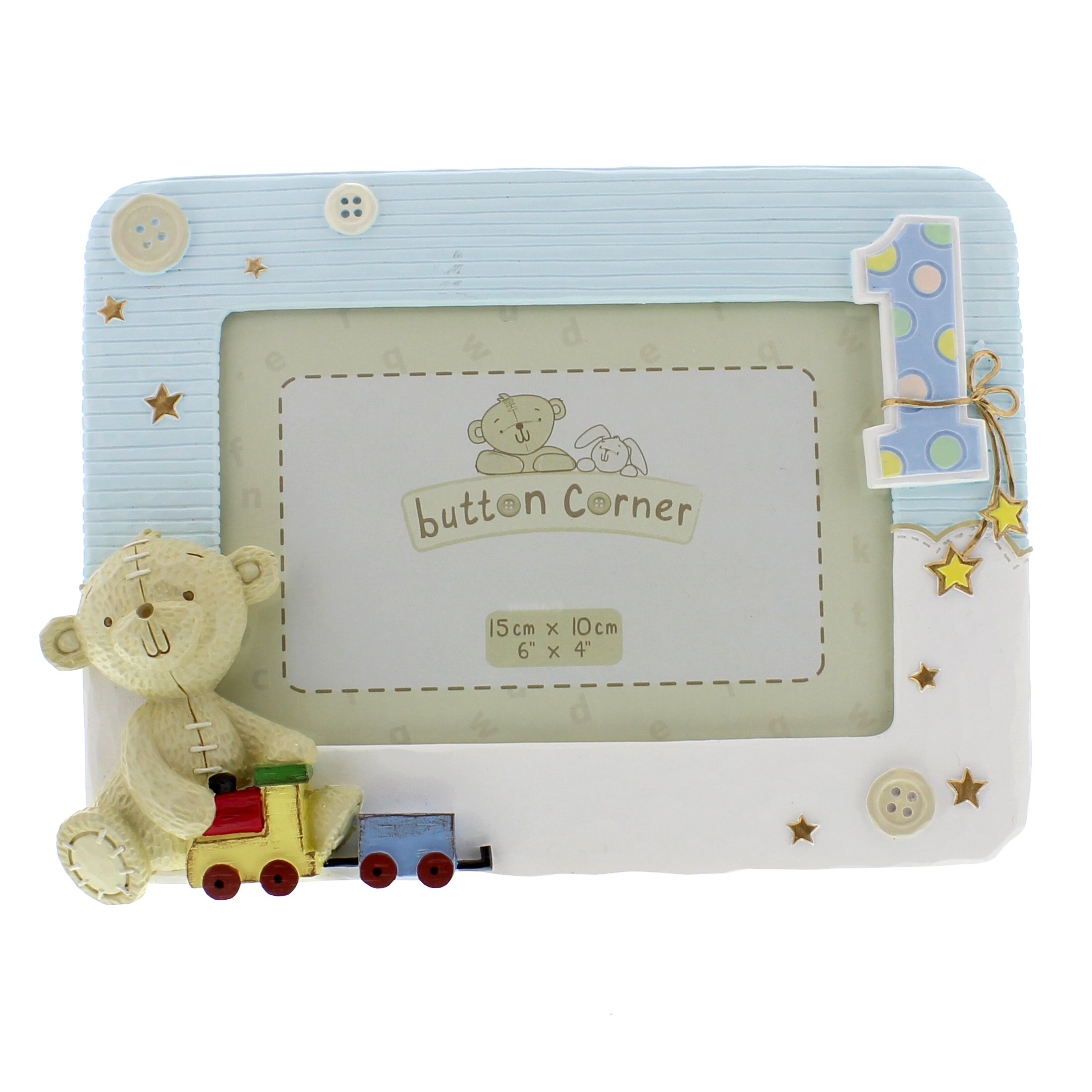 Button Corner Cute Teddy Bear 1st Birthday Photo Frame - Blue, Clear, 200g WBM-GFT05