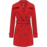 wantdo Women's Double Breasted Pea Coat Winter Mid-Long Trench Coat with Belt