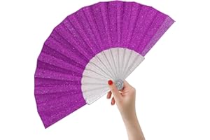HeyToo Glitter Women Handheld Fan with Shining Transparent Fan Rib for Wedding,Church,Festival,Dance,Party Prom,Club,EDM Accessory Purple