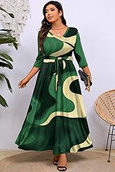 Runwind Plus Size Dress for Women - 3/4 Sleeve V