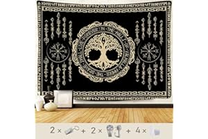 F-FUN SOUL Nordic Vikings Tapestry 80x60inches Viking Yggdrasil Tree of Life Celtic Rune Scandinavian Aesthetic Mythology Tapestry Wall Hanging for Bedroom Living Room Decor GTZYFS1798