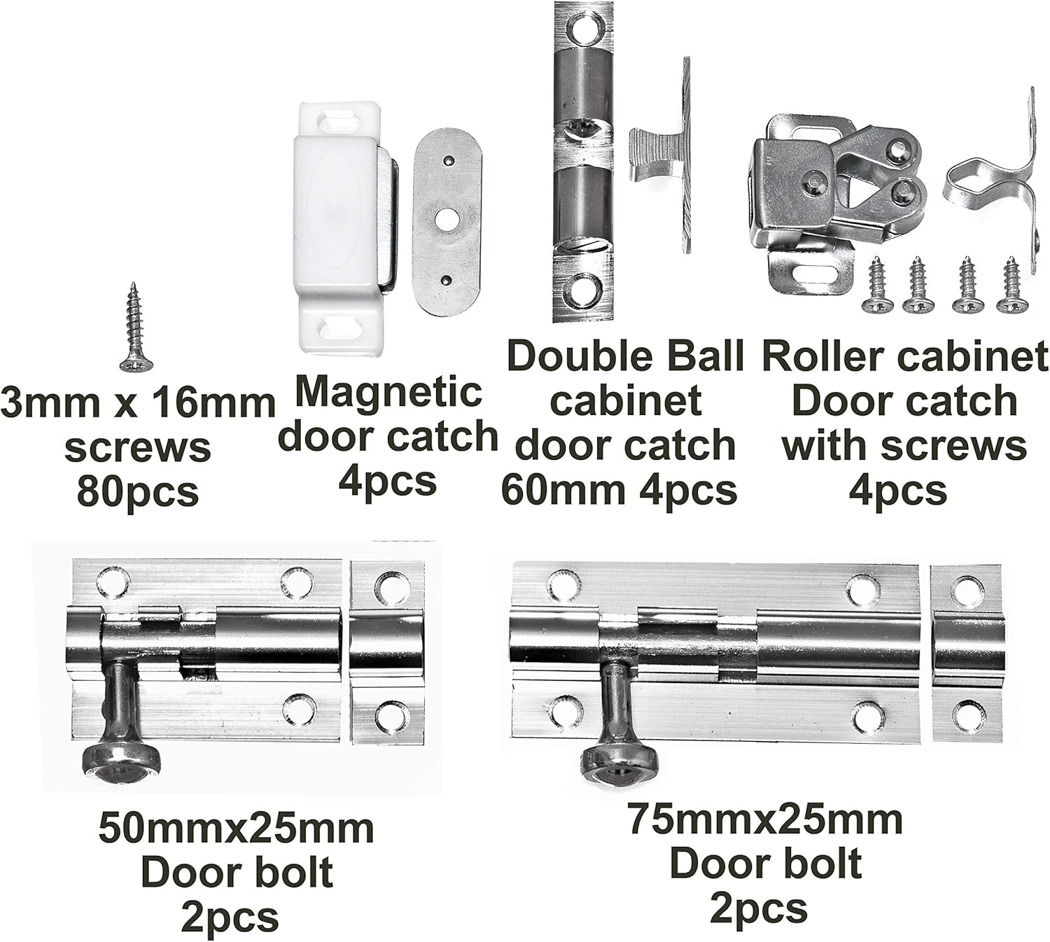 Brackit 96-Piece Door Catch & Latch Set, Complete Cabinet & Wardrobe Hardware Kit with Door Bolts, Roller Catches - Image 5