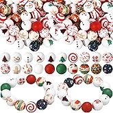 Ferreve 120 Pcs 15mm Silicone Beads Bulk Silicone Beads Print Rubber DIY Bracelet Making Kit for Keychain Making Pens Necklace Jewelry (Christmas)