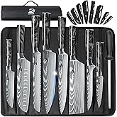 Dfito Chef Knife Sets with Roll Bag, 9 Pieces Professional Knife Set with Sharpener, High Carbon Stainless Steel Kitchen Chef Knife Set - Black Resin Handle, Dishwasher Safe, For Cooking, Chef Gifts