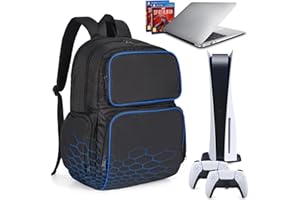 HuiJuKeJi Game Backpack for PS5/PS5 Slim Gaming Accessories,19" Laptop Protective Carrying Case,Travel Storage Shoulder Bag for Playstation 5 Console,Disc,Controller, Headphone,Game Card