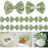 LiBongTa Sage Green Bows 4'' Premade Satin Ribbon Bow, Gift Bows with Rhinestone, Wrapping Bows for Presents, Greeting Cards, Treat Bags, Wine Bottles, Valentines Bows for Gift Wrapping-12 Counts