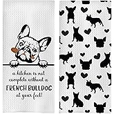 GCFET French Bulldog Dish Towels Set - French Bulldog Gifts Waffle Kitchen Towels, French Bulldog Hand Tea Towel for Bathroom Kitchen, French Bulldog Gifts（16x24, Set of 2）
