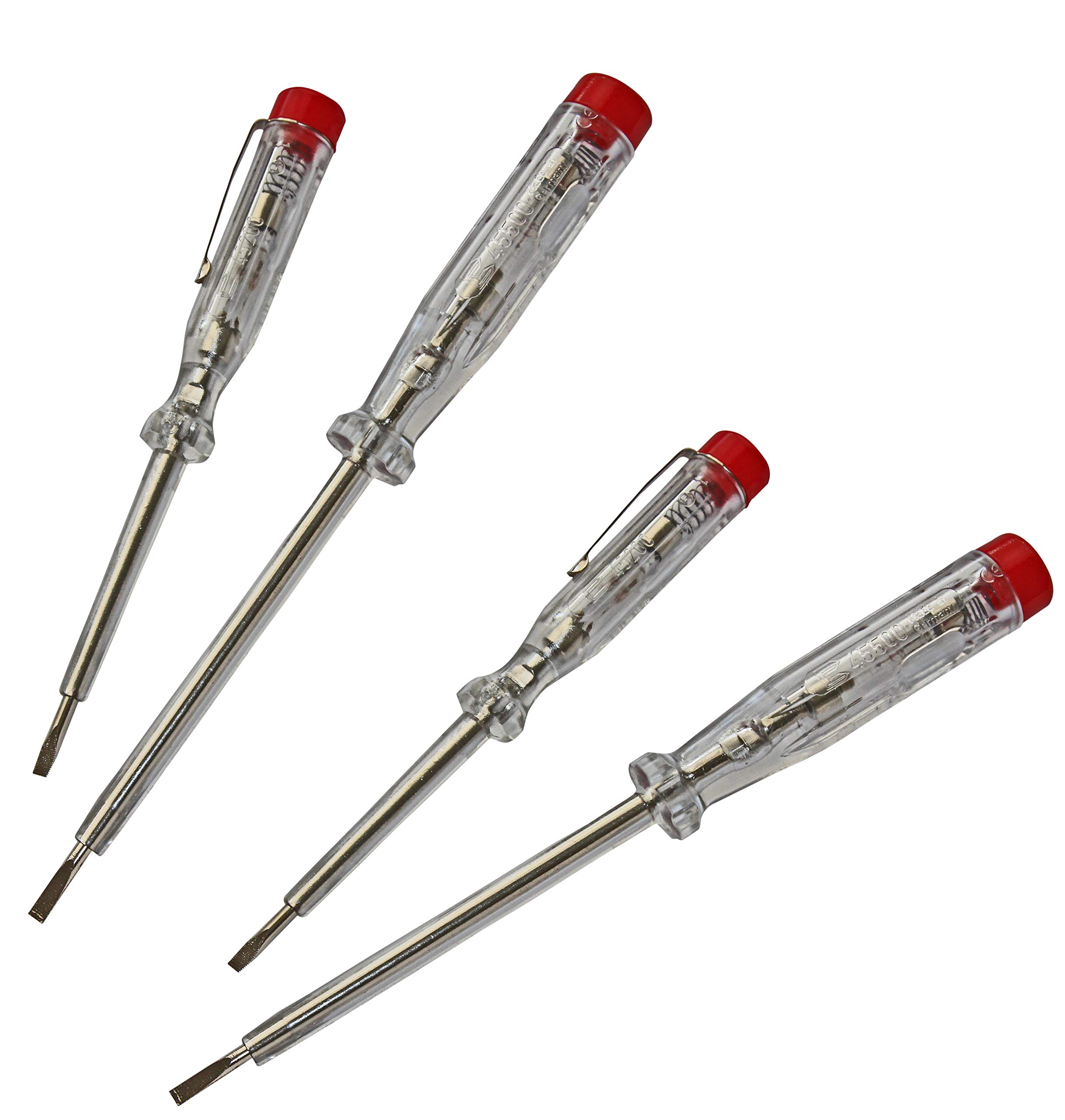 H+H 45200 45500 VDE Standard Tester 45200/45500 Voltage Tester/Phase Tester Set up to 250 V 4 Pieces (2X 45200 / 2X 45500) GS Tested 0680 Made in Germany, Transparent/red, 2X 140 mm / 2X 190 mm