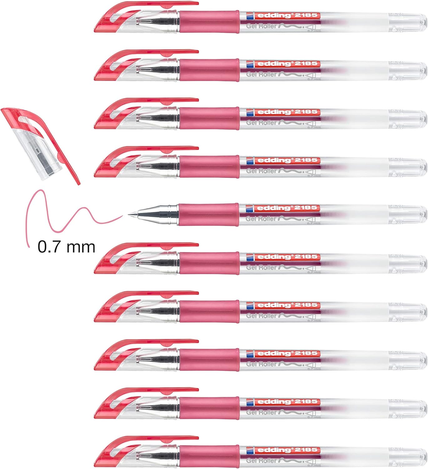 edding 2185 gel roller - red - box of 10 - 0.7 mm - gel pen for writing drawing, colouring mandalas, bullet journals - colour gel pen