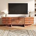 JOINICE TV Stand, Boho TV Stand for Living Room, Mid Century Modern TV Stand, Storage Cabinet and Entertainment Center, Modern TV Console Table for 75+ Inch TV(Cherry 66")