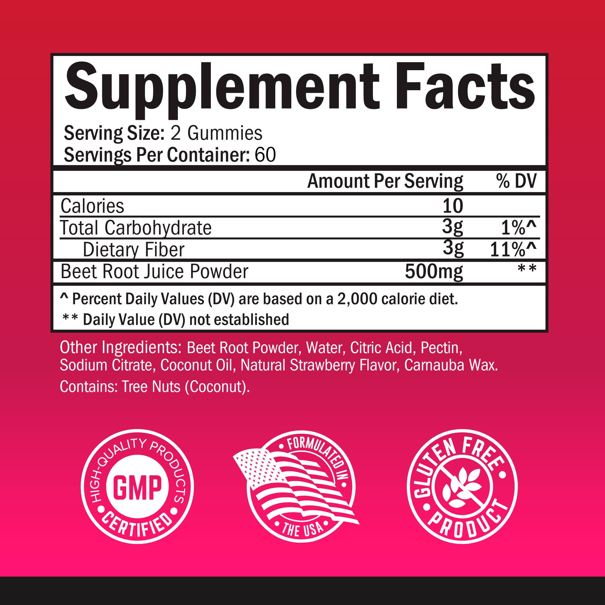 Sugar Free Beet Root Gummies - Nitric Oxide Gummies Infused with Coconut Oil for Highest Absorption - Supports Energy & Whole Body Health - Delicious Strawberry Flavor - 120 Count (60 Day Supply)