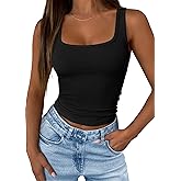 KIRUNDO Tank Tops for Women 2026 Casual Square Neck Summer Outfits Ribbed Fitted Camisole Shirt Sleeveless Workout Clothes