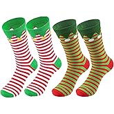 Christmas Elf Socks, Holiday Striped Crew Socks, Unisex, 2 Pairs