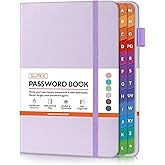 SUNEE Password Book with Alphabetical Tabs, 4''x 6''- Purple | Hardcover Password Notebook &ndash; Password keeper for seniors to organize website logins, account details, and home or office