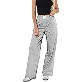 SHBECYDE Women Elastic Waist Striped Pants Y2K Wide Leg Striped Print Trousers Low Waist Striped Lounge Pants with Pockets