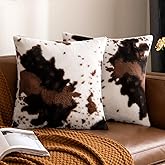 Woaboy Pack of 2 Luxury Faux Fur Throw Pillow Covers Cowhide Decorative Soft Fluffy Plush Couch Throws Brindle Cushion Covers for Couch Living Room Sofa Bedroom 18x18 Inch