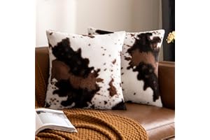 Woaboy Pack of 2 Luxury Faux Fur Throw Pillow Covers Cowhide Decorative Soft Fluffy Plush Couch Throws Brindle Cushion Covers for Couch Living Room Sofa Bedroom 18x18 Inch