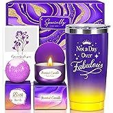 Valentines Day Birthday Gifts Set for Women Her Mom Wife Girlfriend Friend - Purple Self Care Spa Relaxation Gift Basket Set with Novelty Stainless Steel Coffee Tumbler, Lavender Candle, Bath Bomb