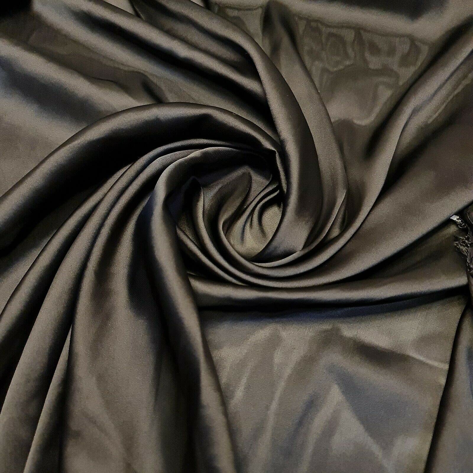 New Lightweight Polyester Silk Charmeuse Silky Satin Finish, Dressmaking, Bridal, Prom, Décor - Craft Fabric Material 44" - 112 cm Wide Sold in 1 Meter Pre - Cut Lengths (Black (41))