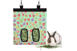 PACKSTAR Rabbit Hay Feeder bag,Rabbit Hay Feeder,Bunny Hay Bag,2 Holes Large Capacity 600D Rpet Hay Hanging Feeder Storage for Rabbit,Guinea Pig, Chinchilla