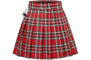 SANGTREE Women Girls Pleated Skirts with Shorts, Elastic Waist Uniform Plus Size Tennis Casual Skirt, 2 Years - US 4XL