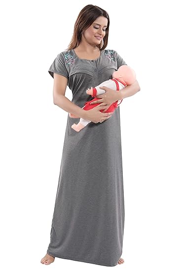 Women's Maternity Night Dress (NW080_Light Grey_Free Size)