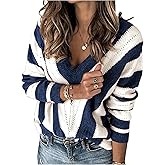 SOLY HUX Women's Color Block V Neck Pullover Sweaters Long Sleeve Knit Tops Fall Teacher Clothes