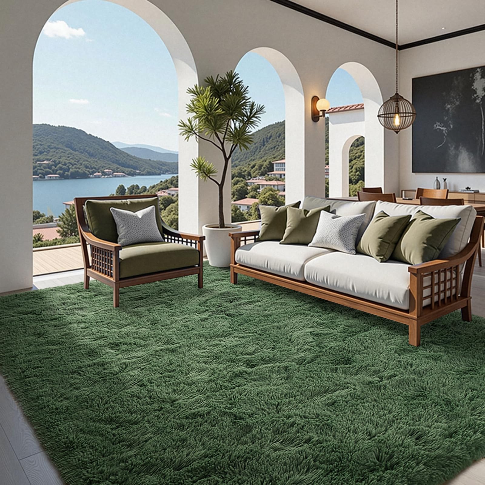 Photo 1 of FinRe?c 5x8 Feet Green Rug for Living Room Bedroom, Fluffy Fuzzy Shag Rugs, Non-Slip Furry Shaggy Area Rug for Nursery Kids Room Dorm Room Home Decor, Indoor Floor Carpet