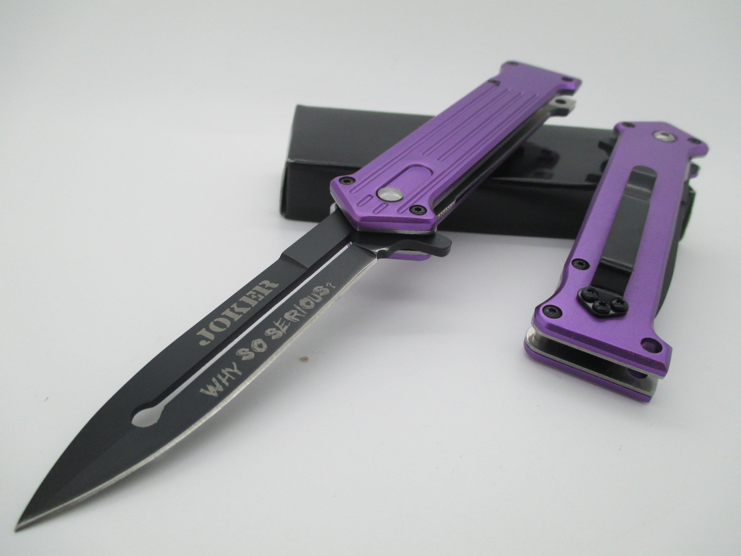 TAC-FORCE Assisted Opening Linerlock Belt Clip Purple Joker Design A/O Speed Rescue Knife