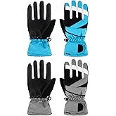 Janmercy 2 Pairs Kids Winter Gloves Waterproof Ski Gloves Snow Thermal Thick Warm Mittens for Cold Weather Children Boys Girls